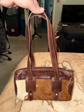π€VINTAGE ARGENTINIAN BROWN LEATHER & CALF HAIR SHOULDER BAGπ€